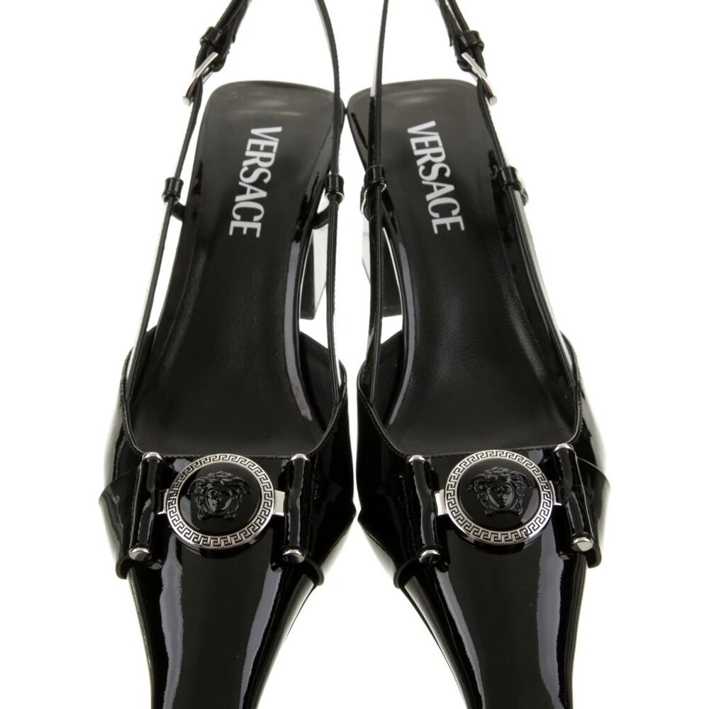 Versace Medusa Insignia Patent Leather Slingback Pumps 7.5 (pristine condition)